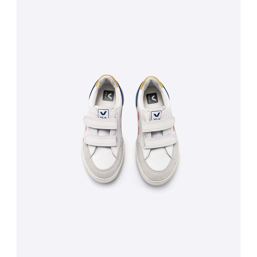 Veja V-12 LEATHER Sneakers Kinderen White/Red/Blue | BE 881HAP